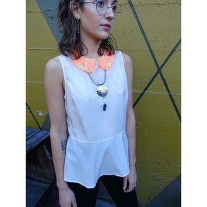Butterfly Embroidered Collared Peplum Top
